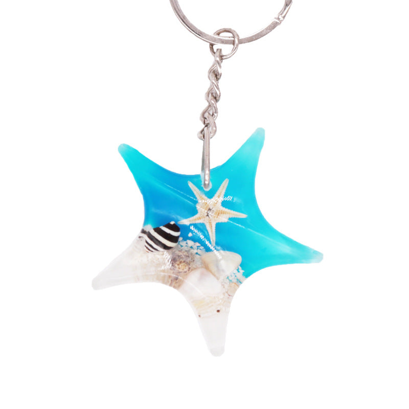 Wholesale 6pcs/pack Resin Epoxy Micro Landscape Starfish Keychain